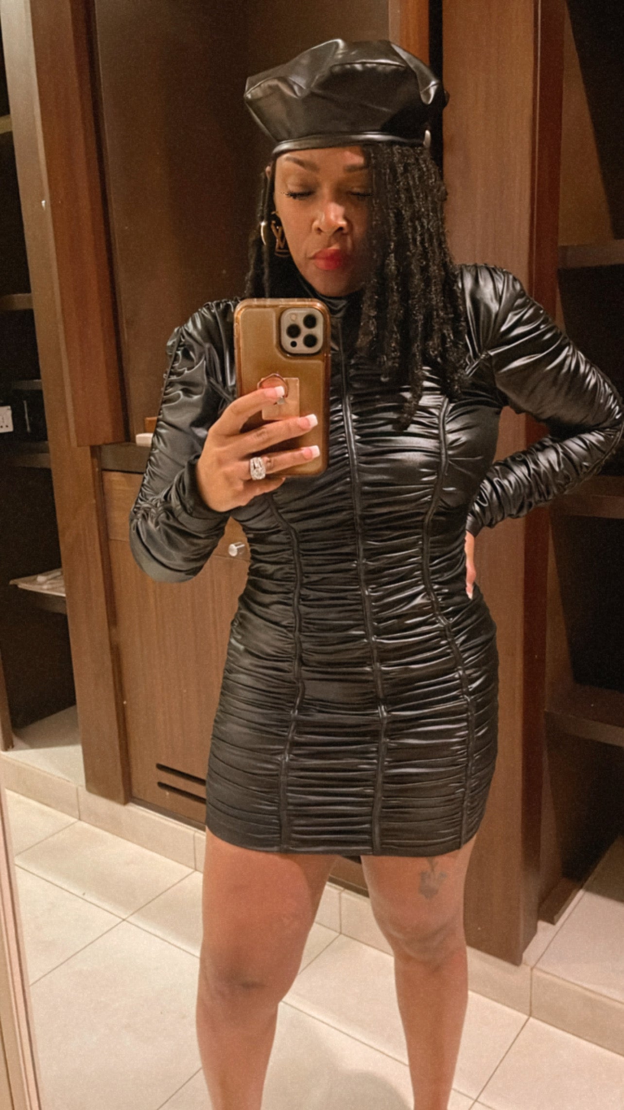 Pretty Shirring Leather Dress (2 Colors)