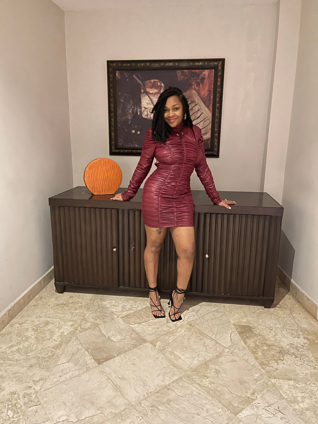 Pretty Shirring Leather Dress (2 Colors)